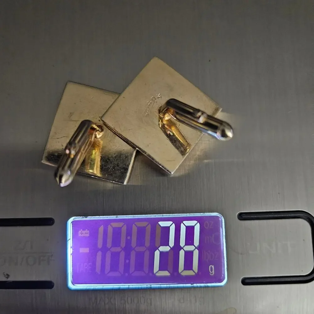 Vintage Swank Cufflinks Gold Tone Black Enamel Pearl Accent Square